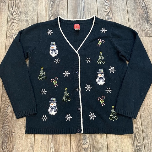 Holiday Joy Xmas Cardigan Sweater Snowmen XL - Picture 1 of 6